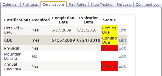Chapter 2 Working with the Records 77 3. Click to display the employee s certification information.