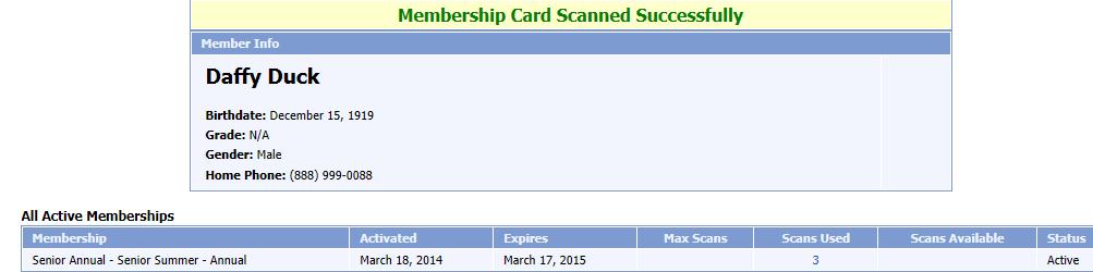 Scanning a Membership, continued: If the customer has a pass, select Membership Scan.