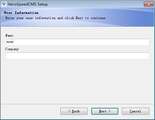 (2)Input the user information, click "Next", the dialog