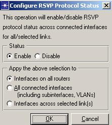 RSVP was enabled on all the interfaces by configuring the interface status from the protocols > RSVP menu as shown in Figure 4.