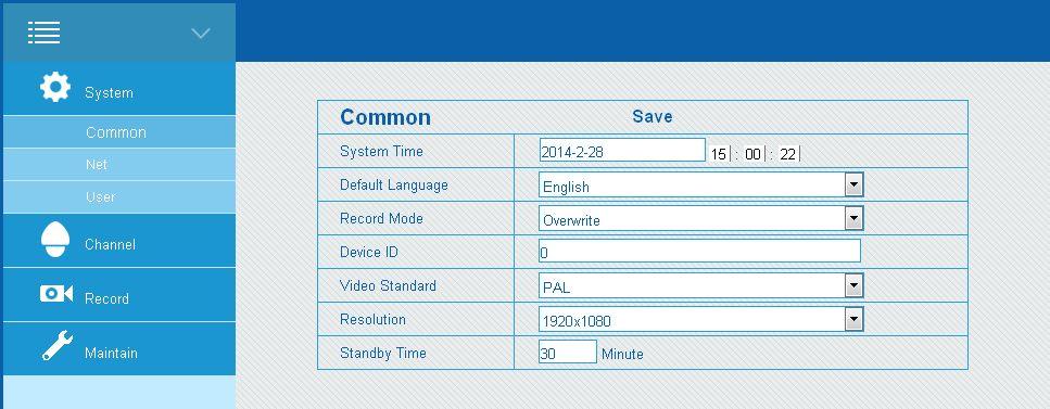 (general setup interface is set as default) System Time: Date and time of NVR system.