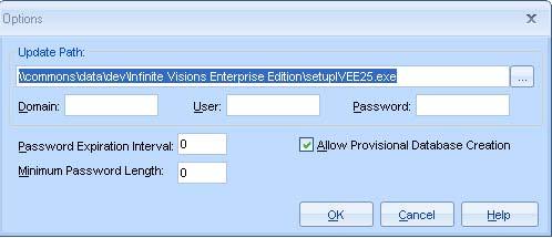 Administration User s Guide Setting Options Use the Options screen to control user passwords, specify the update path for automatic updates of the Enterprise Edition software, and select whether or