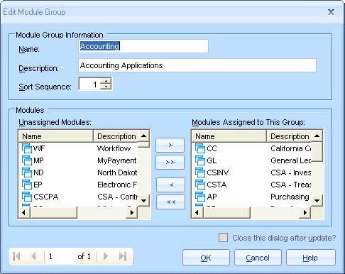 Administration User s Guide Module Groups Add/Edit Module Groups Module Groups control the content and sequence of modules in the Actions pane.