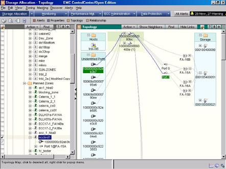 Connectrix: SAN Manager (EMC ControlCenter) Integrated in ControlCenter Single interface Switch zoning Brocade and McDATA Device Masking Symmetrix, CLARiiON View Cisco switches Discovers