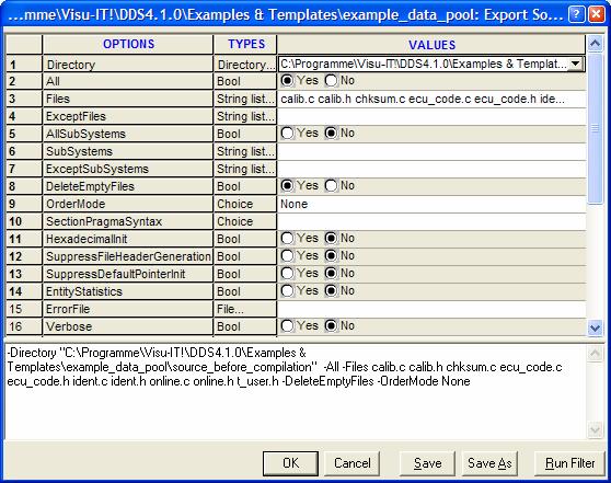 Export Source Main Settings Export Source exports selected data objects to C- and H-files. The C- representation used is defined by the object s representation models. Directory to export to.