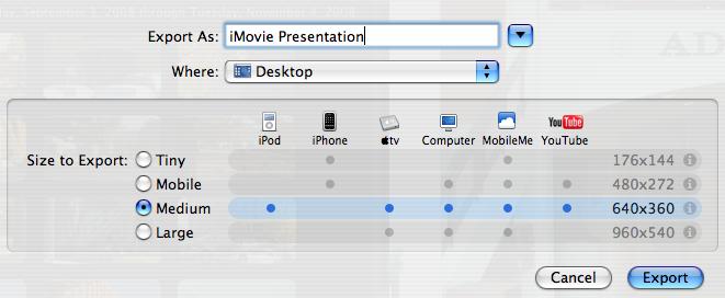 Export (Share) Your Movie Access this interface from the share menu.
