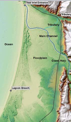 Challenge Model 2 Tidally Influenced Riverine and Coastal System: Challenge Model 2 represents a tidally influenced floodplain and riverine system along the California Coast.