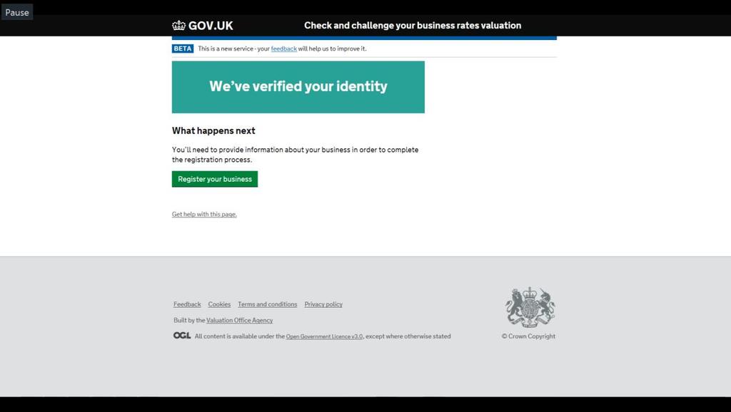 Step 17 Your identity has now been verified. Click the Register your business button to continue.