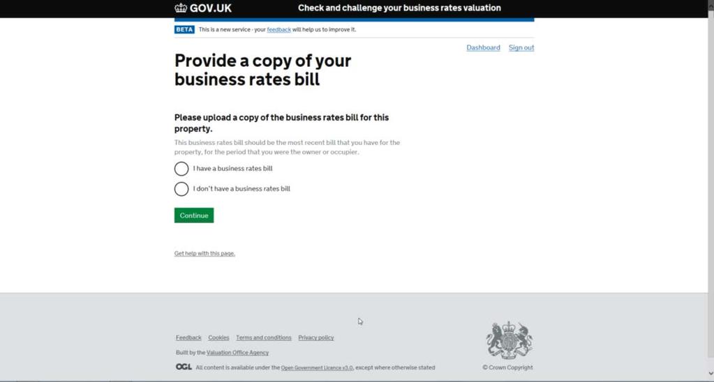 Step 25 You will now have the opportunity to upload a copy of your Business Rates bill. Select the appropriate answer to the question and click Continue.