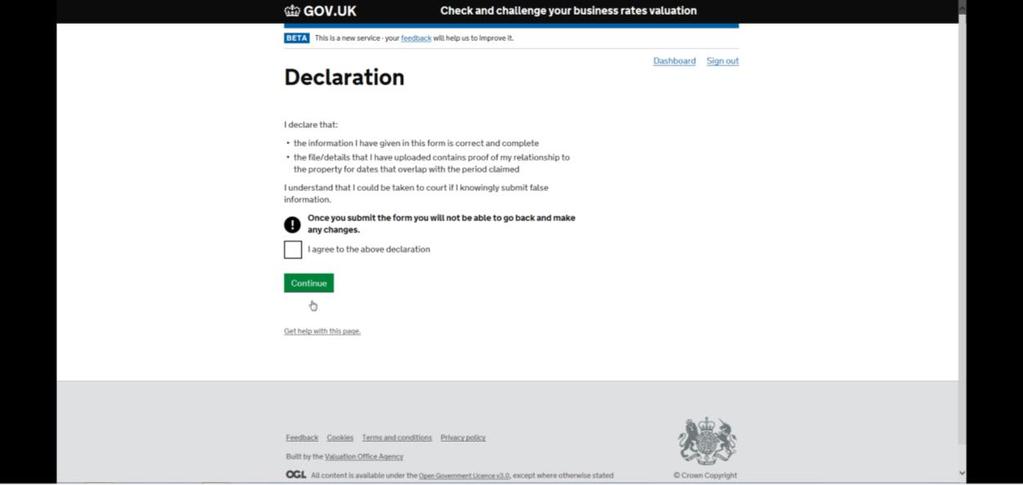 Step 28 Read the declaration before clicking the box to confirm that you agree.