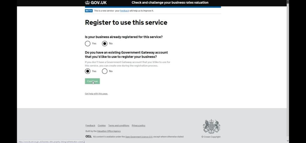 Step 5 Once on the Register to use this service screen, you should ensure that you have the required information available so that the process can be completed, before clicking