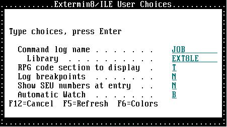 34 EXTERMIN8 PLUS 9. On the command line enter EXT8LE/DSPXT8LE. This command will redisplay the EXTERMIN8 PLUS screen. 10.