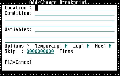 66 EXTERMIN8 PLUS The entries are in the same format as the Add Breakpoint (AB) command on page 62. Key the new conditions and/or field names and press ENTER to effect the change.