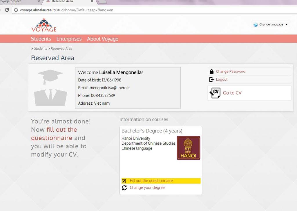 Following the registration you can enter the platform by simply login from the student home area.