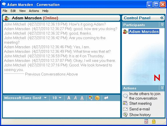 6Working with Your Personal History Personal History shows past messages that you have either received or sent in Novell Messenger.