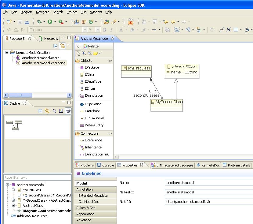 Figure 1.11. Sample use of Ecore tool diagram editor on top of an ecore file 1.3. EMF meta-model creation tips Creating a good meta-model is sometime difficult due to limitations of the used tools.