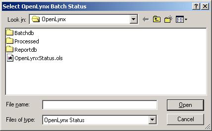 Chapter 5 OpenLynx Login Status This allows the manager to define which OpenLynx status file will be used. To Select the OpenLynx Status file Figure 5.