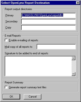 Chapter 4 OpenLynx Manager The File Menu Report Location The Report Location dialog allows the manager to define the location to which report files will be written.