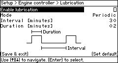 2.1.4 Pre-lubrication 2.1.4.1 Enable lubrication When enabled, this function will lubricate the engine when the engine is stopped. 2.1.4.2 Mode Continuous and periodic mode are available.