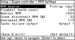 1 RPM settings Choice and shift between settings by use of cursor keys.