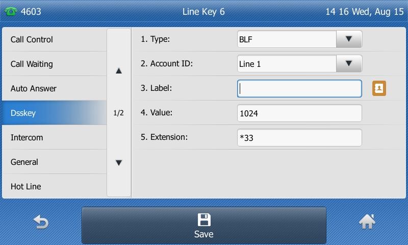 Advanced Features 6. Press Save. Note After setting the BLF key successfully, you can perform a call transfer by selecting a transfer mode during a call.
