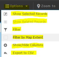 Options Dropdown Explained: Show Selected Records- this shows all of the selected records (records you have selected in blue). Show Related Records- this would show related records if it applies.