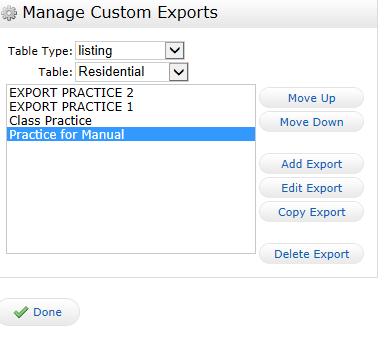 To the right of the Export Fields screen you can rearrange the order of the fields by clicking on a field and then using the Up or Down function to arrange the order you want