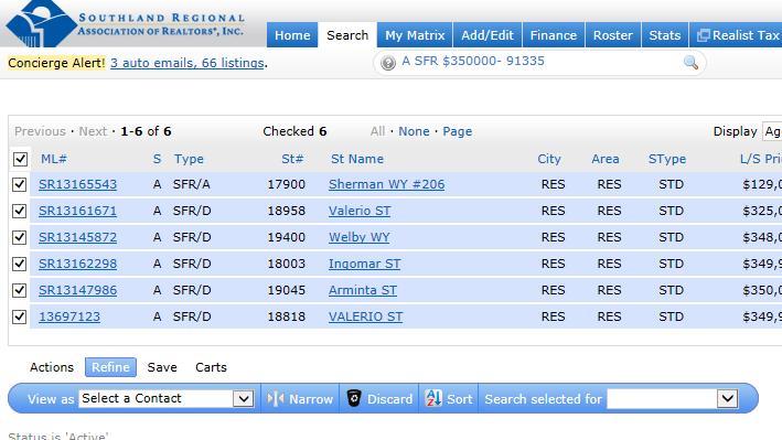 2 REFINE OPTION AREA Refine option allows you to Narrow results to a specific number of listings, Delete listings from a search, set up a specific Sort order when results are displayed and quickly