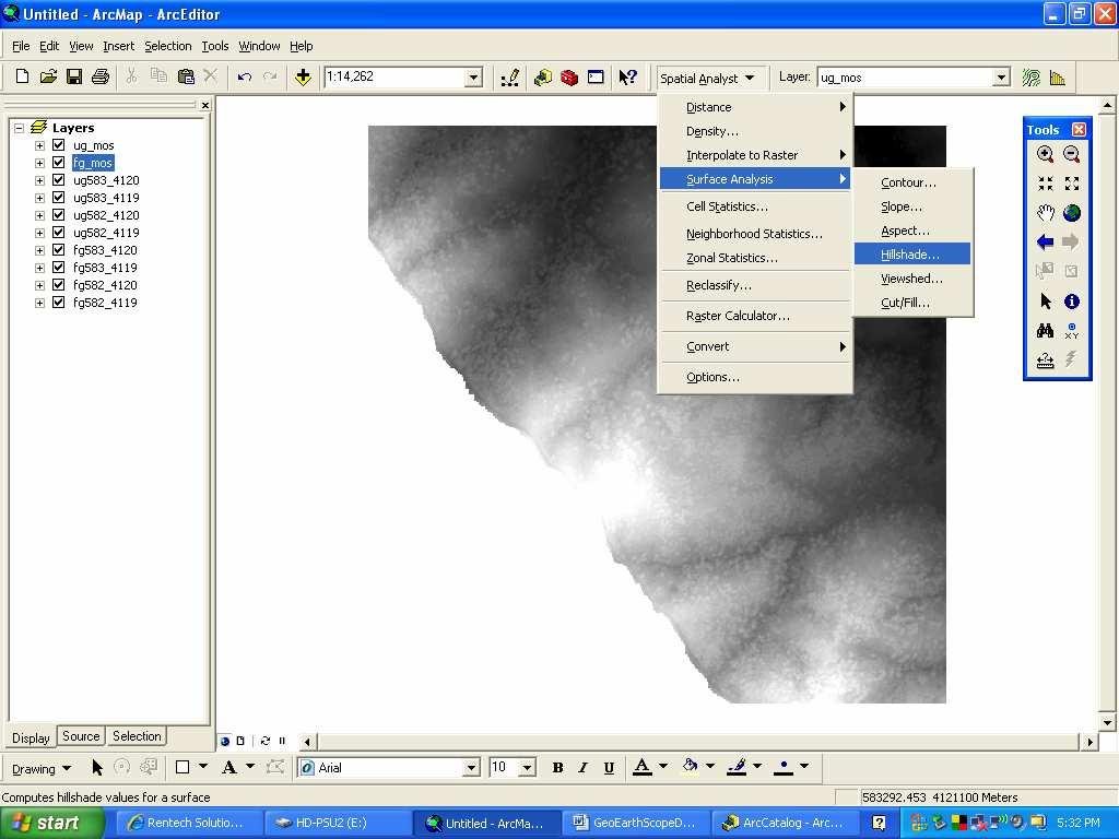 How to produce a hillshade map In order to produce the hillshade map, you will need use the Spatial Analyst tool.