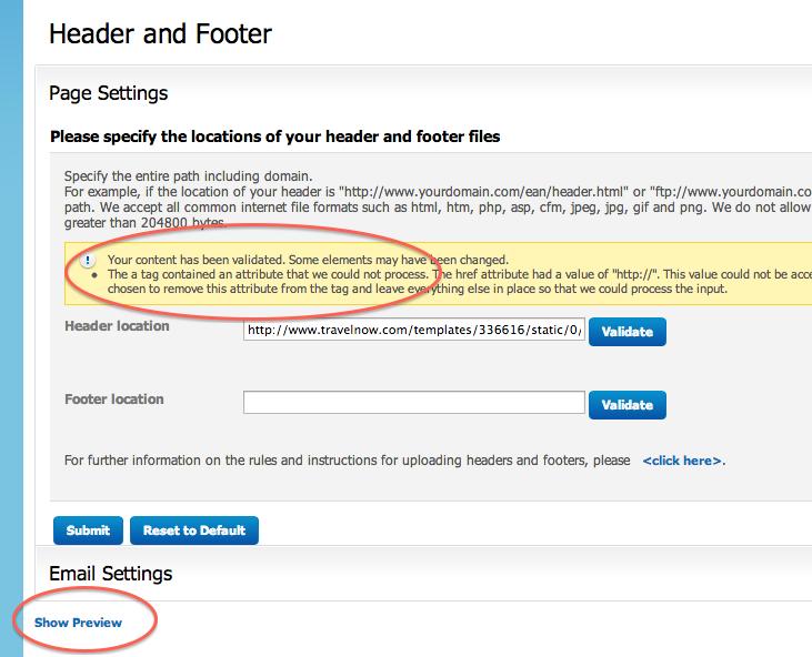 Follow the on screen instructions for linking to your header and footer images.