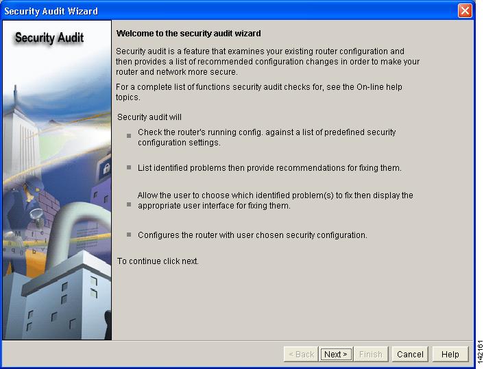Performing a Security Audit The Security Audit Wizard Welcome window appears (see