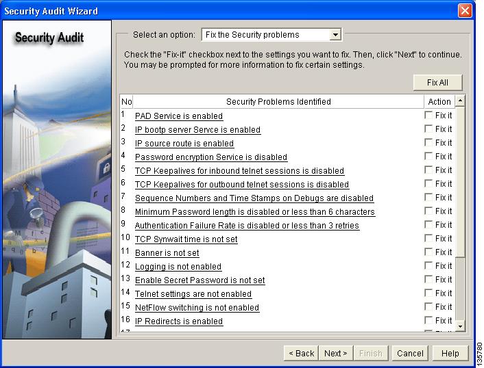 Performing a Security Audit The Security Audit Report Card window appears, showing a list