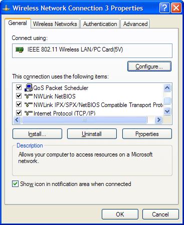 Figure 10.6 Setting for protocols and network Wireless network connections IEEE 802.11b can be either connected as an infrastructure network or as an ad-hoc network. Figure 10.