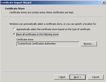 On the File to Import step of the Certificate Import Wizard, specify the certificate for the required holder (that is, for the Web server where the SSRS is installed). 5.