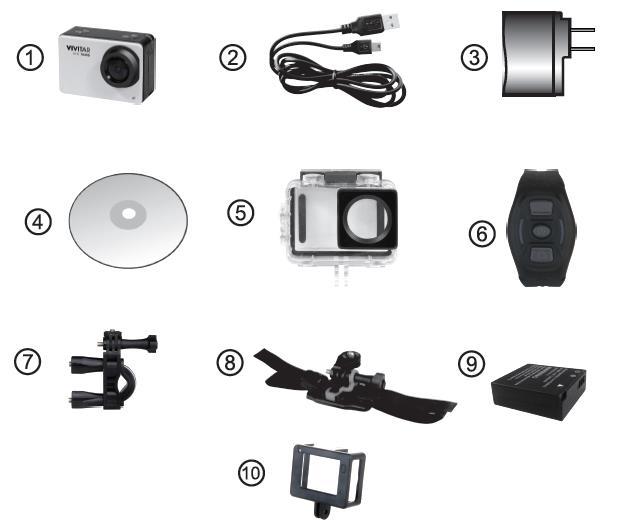What s Included 1. Wi-Fi Action Camcorder 6. Wireless Remote Control 2. USB Cable 7. Bicycle Mount 3. AC Adapter 8.