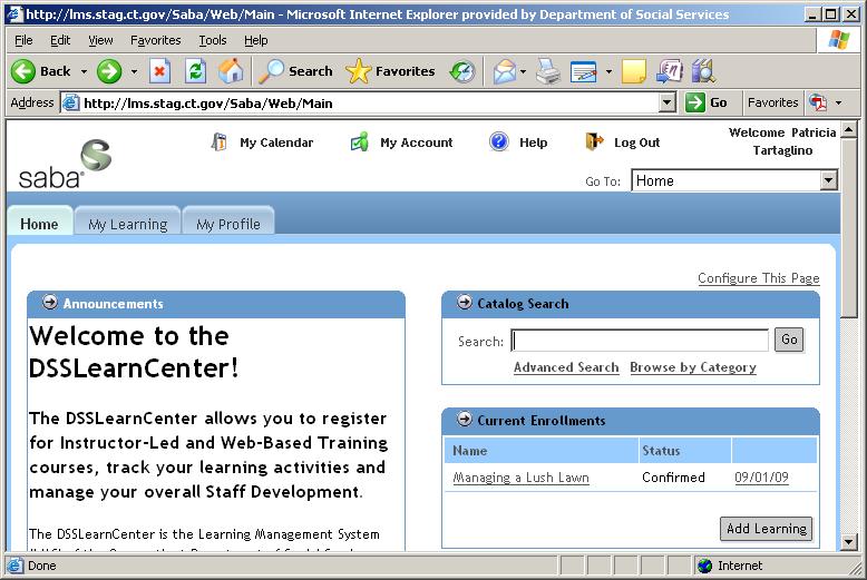 Registering for an Offering Log into the DSSLearnCenter with your employee number and password 1. Type DSS in the Search field, then Click the Gray GO button in the upper right portion of the screen.