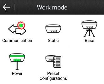 Figure 4-12 When doing static measurements, please set the working mode as static. When doing RTK measurements, please set the working mode as base or rover.
