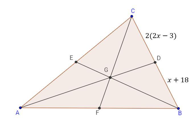 61. Point G is the centroid of ABC. Find the value of x. 62. Find the length of the base in the rectangle below. 63.