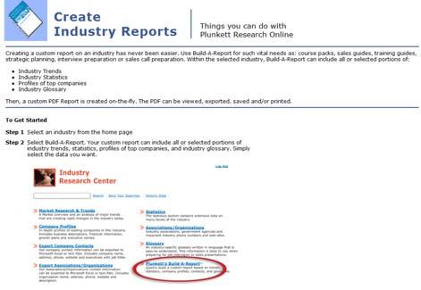 Use These Terrific Tools The Use These Terrific Tools section of the right column on the Home page has three selections: Build-A-Report, MyResearchAccount, and Industry Video.