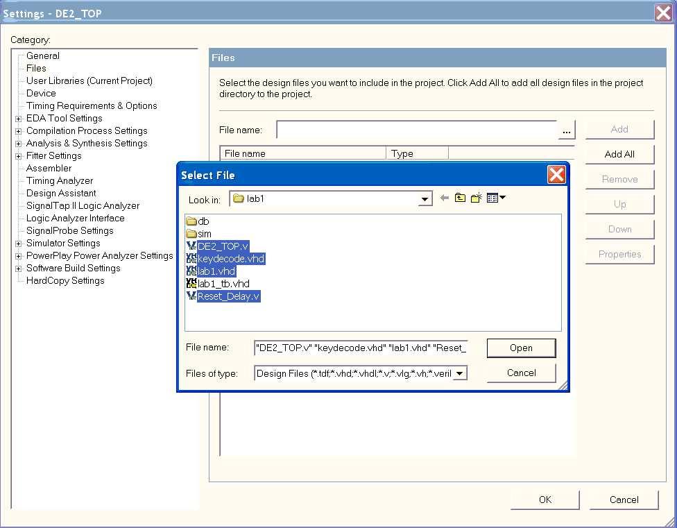Figure 4: Adding files to a project Figure 8: Creating a new VHDL file Double clicking on an error message will highlight the suspect VHDL in the editor window.