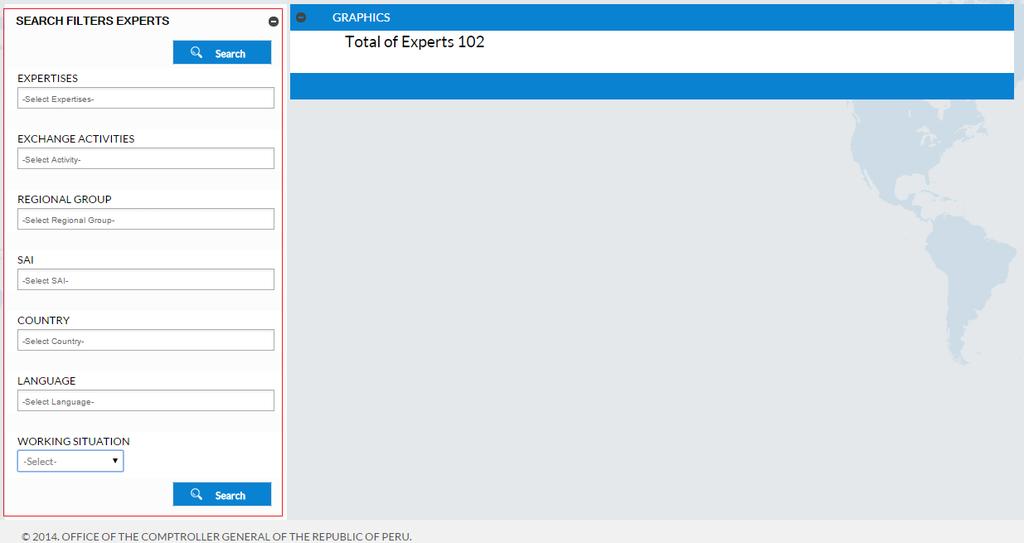 When accessing to this option, the system displays the search filters and the total number of experts