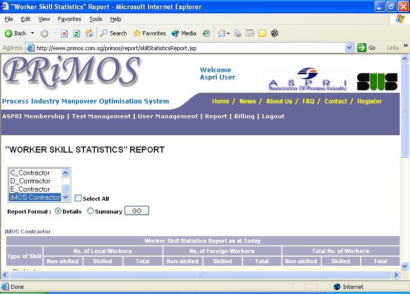 Click on the Report Skill Statistics menu.