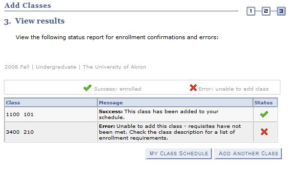 26. Classes with errors: Any class which cannot be added, as indicated in the Status column, will remain in