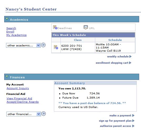 3. Click on the Student Center link located in the left side of the page. 4.