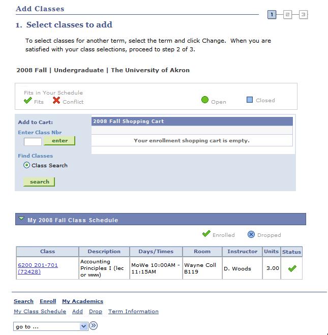 5. The Add Classes page is displayed.
