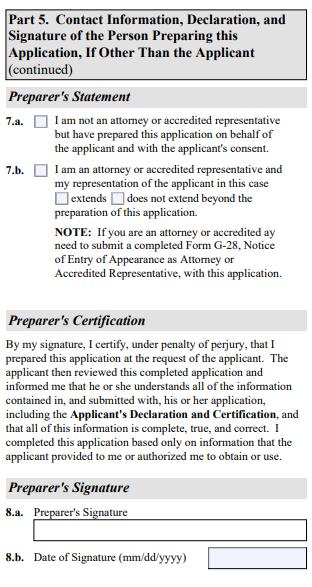 low Item Numbers 1.a. - 8.b. This section must contain the signature of the person who completed your application, if other than you, the applicant.