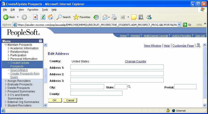Figure 5 Edit Address Complete the data entry and click OK, which will return you to the previous screen.