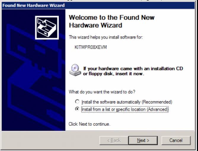 Found New Hardware Wizard 1. When the Found New Hardware Wizard appears, select the Next button (Figure 8). Figure 8. Found New Hardware Wizard Screen 1 2.