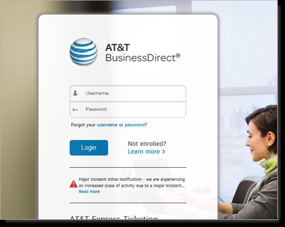 Launching the tool Go to AT&T BusinessDirect at www.businessdirect.att.com.. Enter your username, which is your AT&T BusinessDirect ID.