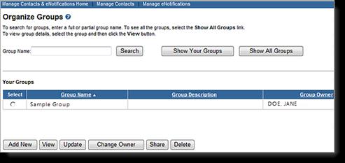 Establishing the group to be notified. To create a new group, click Add New.